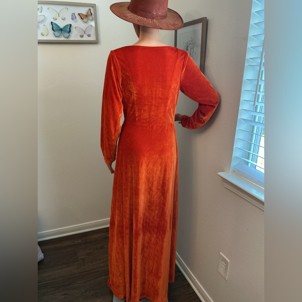 Pomuyoo Velvet Wrap Maxi Dress Burnt Orange Long Sleeve Size 6 - Picture 4 of 12